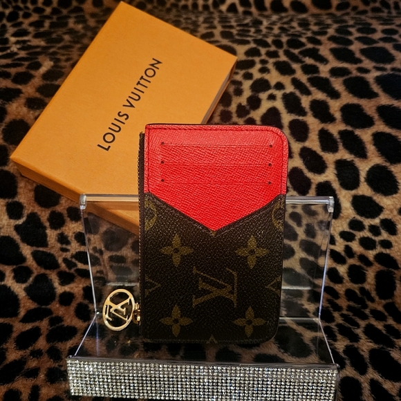 LOUIS VUITTON Monogram Zippered Card Holder in Red (Microchipped) - Picture 1 of 12